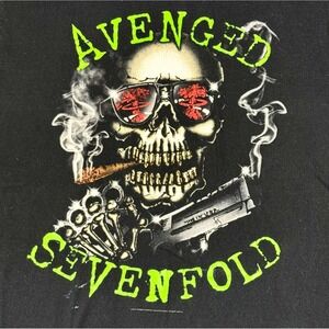 Avenged Sevenfold Skull Graphic Band Tee Black Neon Green Shirt Size Medium
